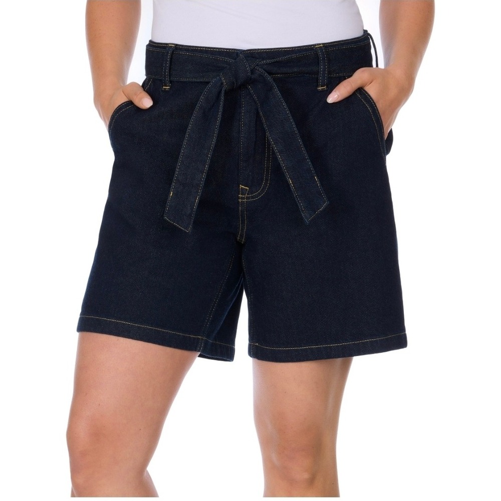 Tommy Hilfiger Womens High Rise Rigid Denim Shorts Dark Wash Tie Belt Size 10